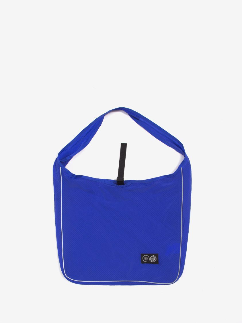 Camping Tote – Cobalt made from recycled surplus ripstop fabric. Durable, weather-resistant black tote for everyday and adventure use.