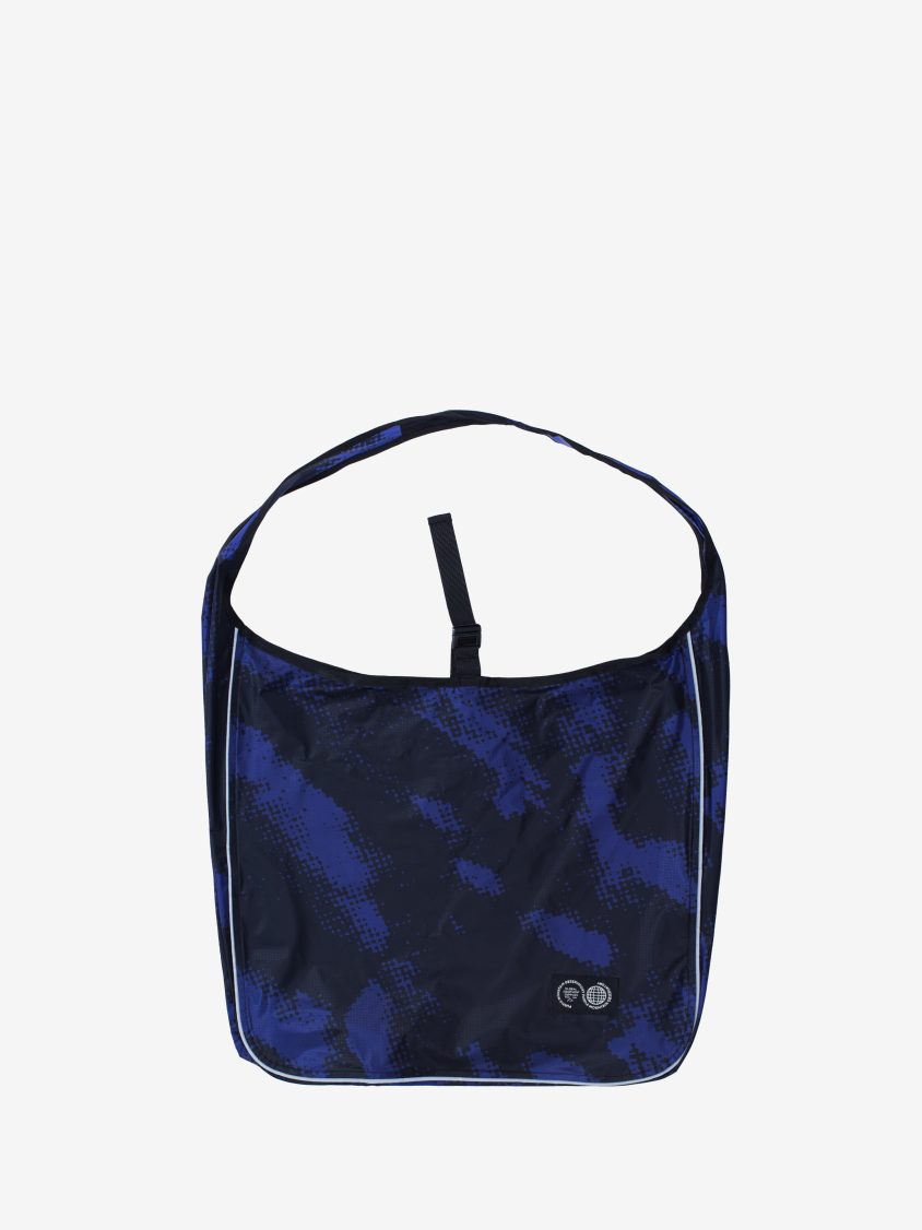 Camping Tote – Purple Camo made from recycled surplus ripstop fabric. Durable, weather-resistant black tote for everyday and adventure use.