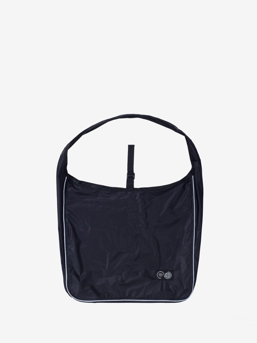 Camping Tote – Black made from recycled surplus ripstop fabric. Durable, weather-resistant black tote for everyday and adventure use.